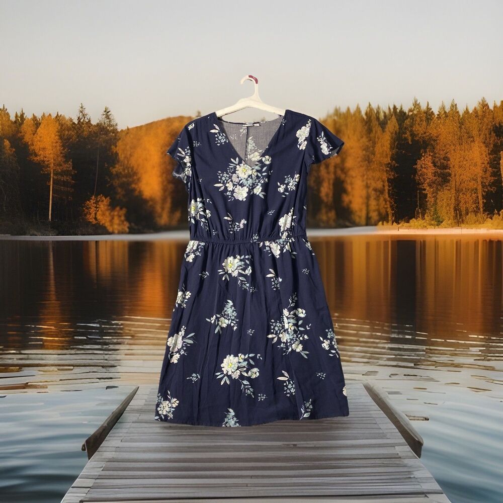 Y2K Gap Dress Womens Large Juniors Floral Cap‎ Sleeves Flowy Boho